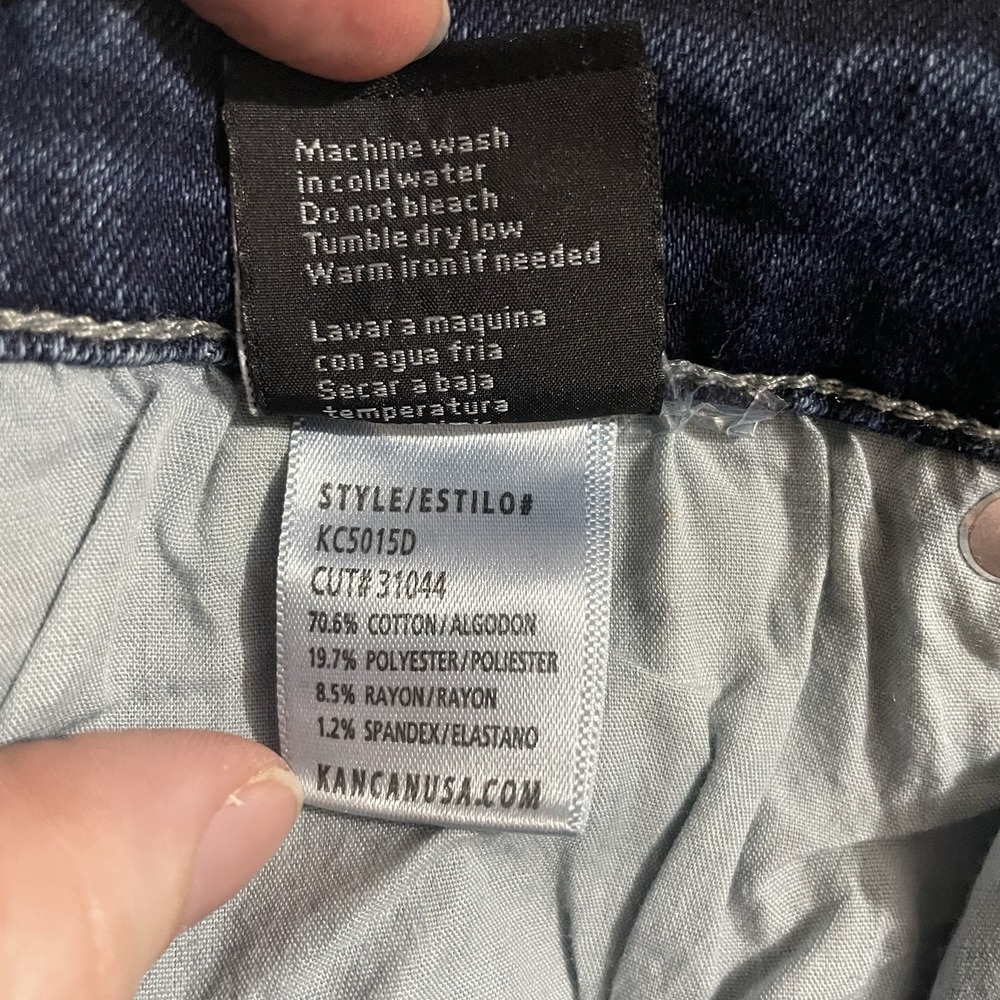 KanCan Jeans Womens 3/25 Straight Leg Distressed Raw Hems Blue Denim Dark Wash‎ - Picture 3 of 8